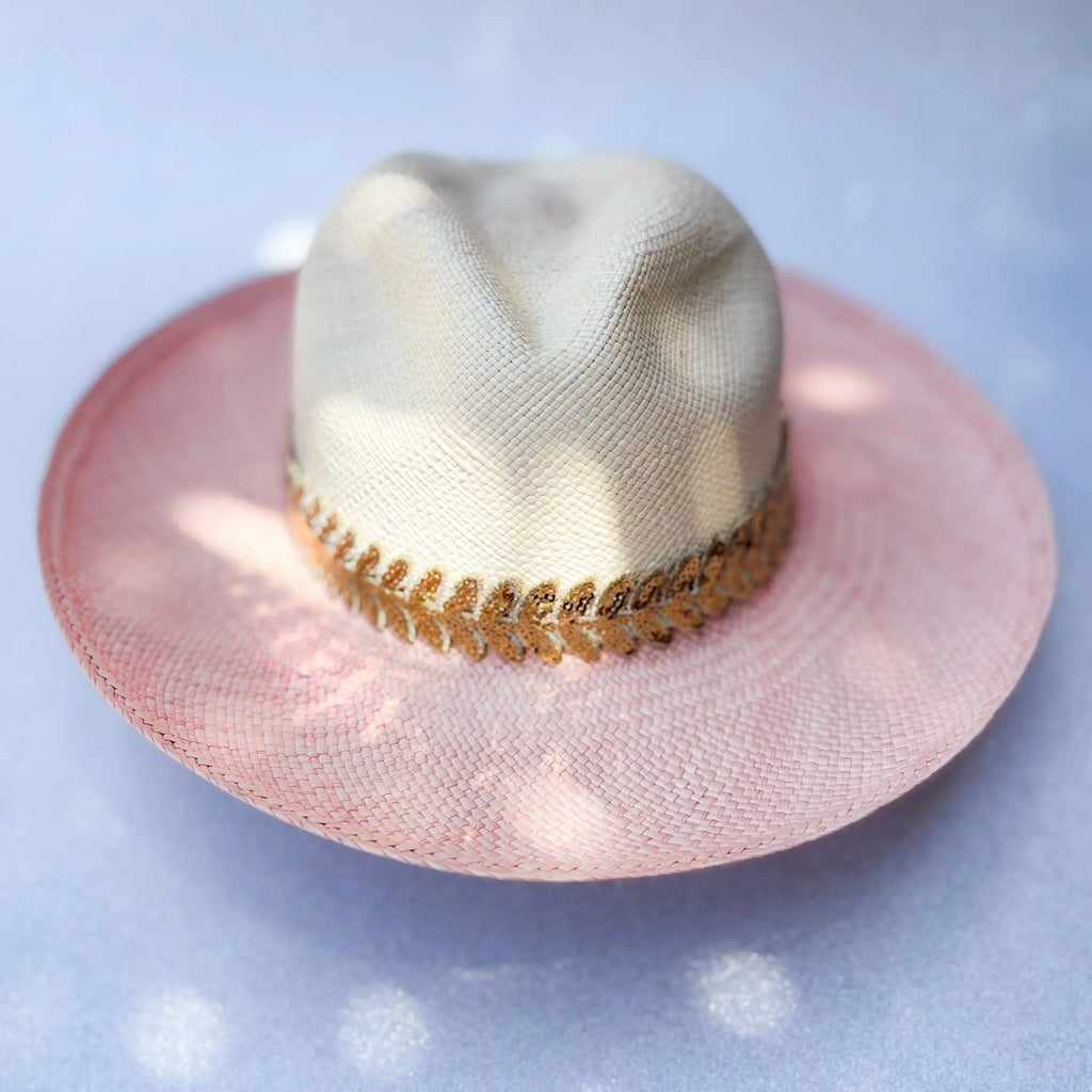 Pink and beige hat with glitter gold band Spiritual Fashion by CocoMilkyWay