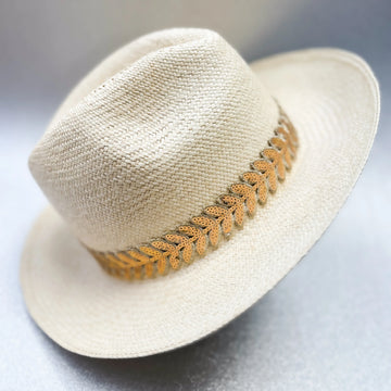 Natural Boho straw hat with a glitter gold band Spiritual Fashion by CocoMilkyWay