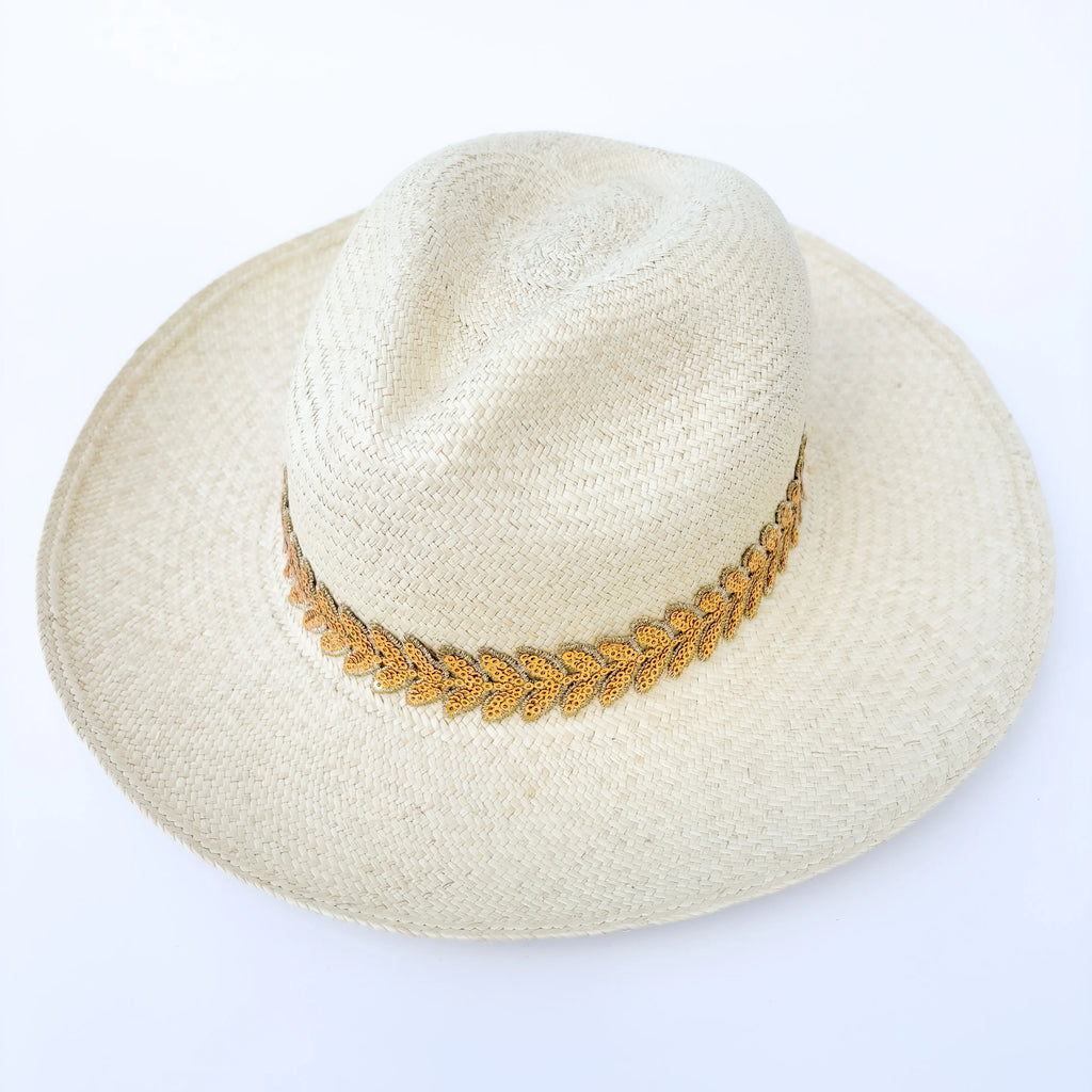 Beige straw hat with a glitter gold band Spiritual Fashion by CocoMilkyWay