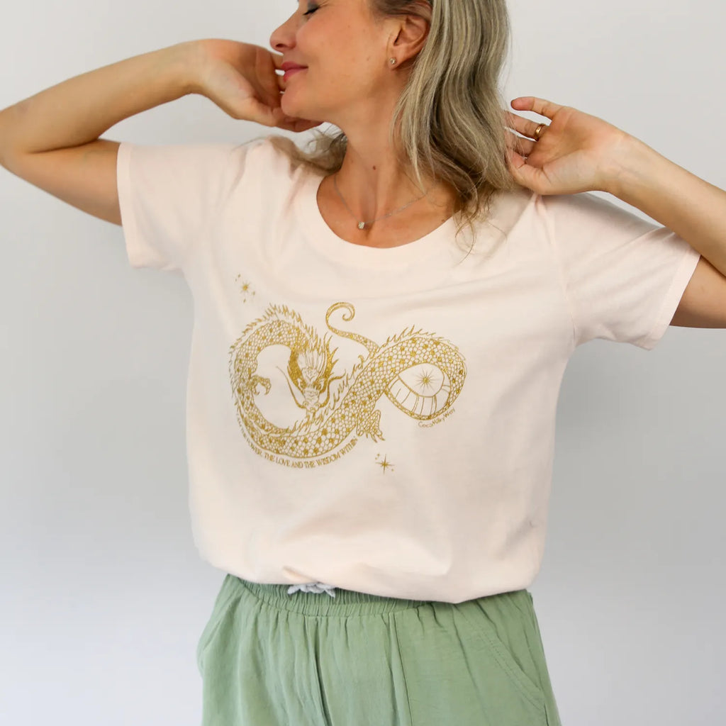 Pink and glitter Gold Dragon T-shirt Spiritual Fashion by CocoMilkyWay