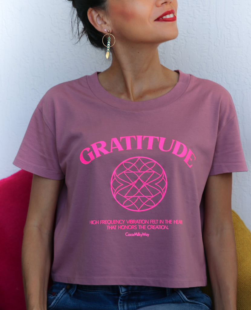 Gratitude is a vibration CocoMilkyWay apparel neon pink