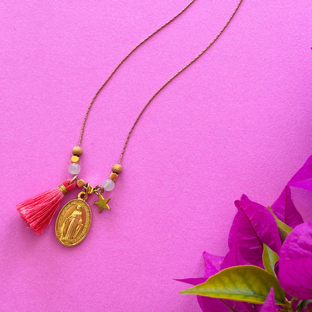 Handcrafted Virgin Mary Miraculous Medal necklace honoring Divine Grace and protection