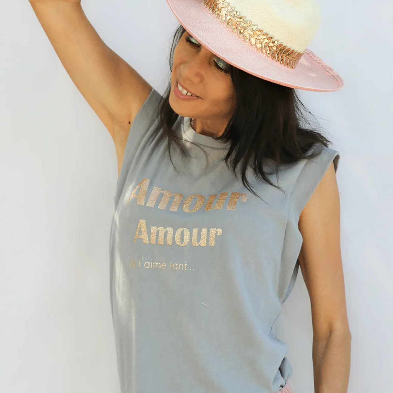 CocoMilkyWay Amour top in grey with gold glitter, elegant and uplifting fashion piece