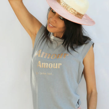 CocoMilkyWay Amour top in grey with gold glitter, elegant and uplifting fashion piece