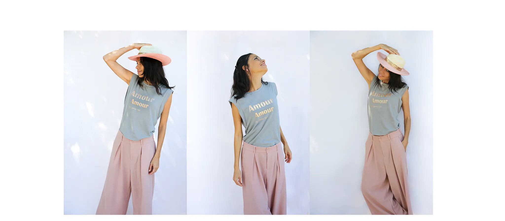 Amour glitter top and straw hat styled by CocoMilkyWay, light and feminine summer outfit