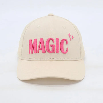 Embroidered Magic trucker hat in neon pink by CocoMilkyWay
