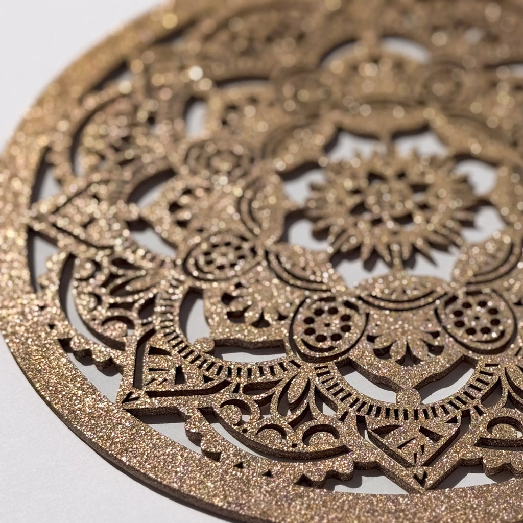 Glitter gold crystal grid by CocoMilkyWay, sacred geometry artwork for energy alignment and crystal healing rituals