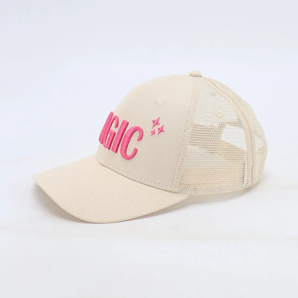 CocoMilkyWay Magic trucker hat, neon pink embroidery designed to celebrate the magic of everyday life