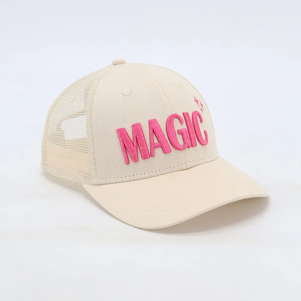 Embroidered Magic hat in pink and ivory by CocoMilkyWay, a playful pop of colors for everyday wonders