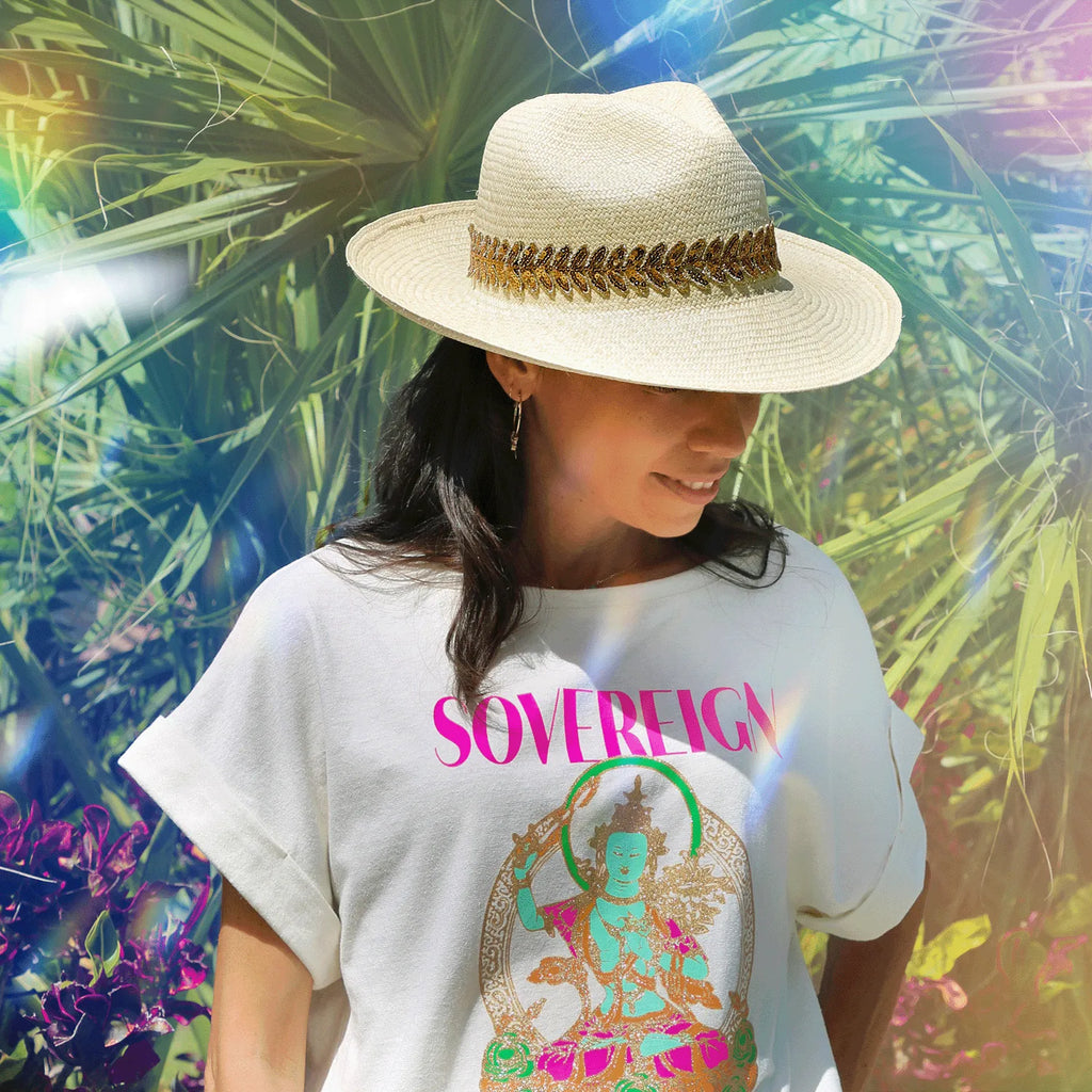 CocoMilkyWay glitter gold Panama straw hat, stylish accessory for a glamorous summer