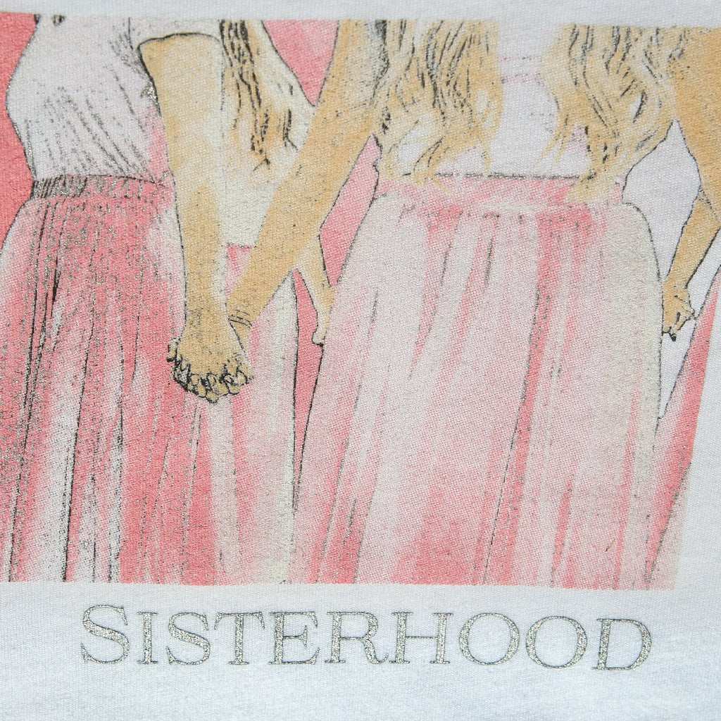 Sisterhood silver and pink cotton t-shirt by CocoMilkyWay, soft and empowering piece celebrating connection and feminine unity